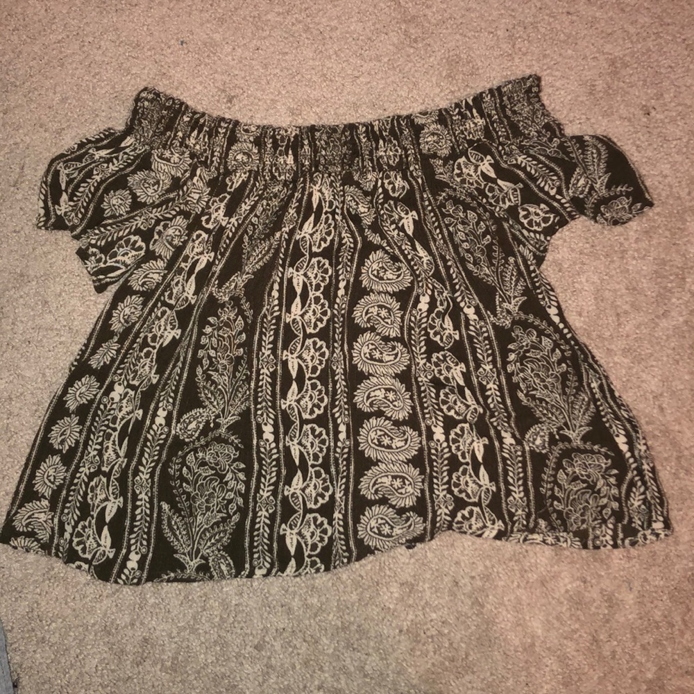 Green printed off the shoulder shirt